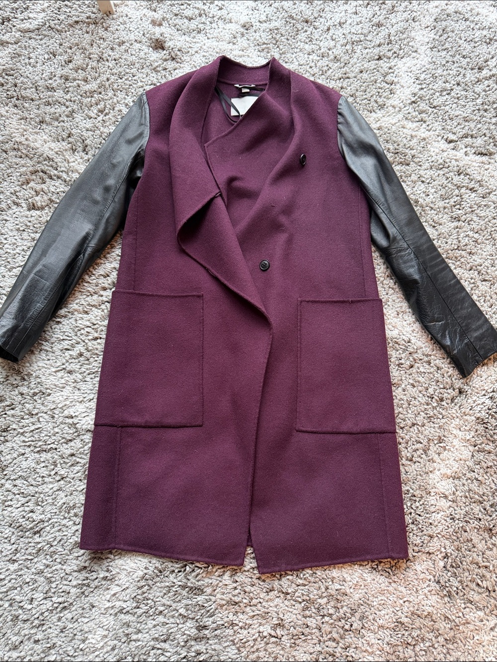 Soya & Kyo wool leather plum purple jacket peacoat small